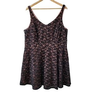 Pink Black Lace Overlay Mini Dress Fit & Flare Sz 16
